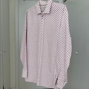 Mango White Button-Up Shirt with Maroon  Print